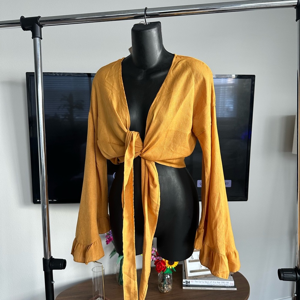 Boohoo Golden Tie-Front Blouse